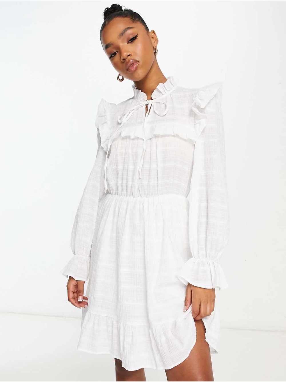 Urban Revivo White Ruffle Mini Dress Cottagecore Boho Size XL